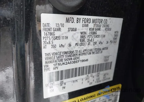 2011 Ford Expedition El Limited z USA, uszkodzony, nr VIN 1FMJK2A53BEF19646